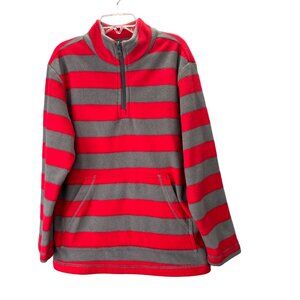 Hanna Andersson Fleece Pullover Sweater size 130 US 8 Red Gray Stripes 1/4 Zip